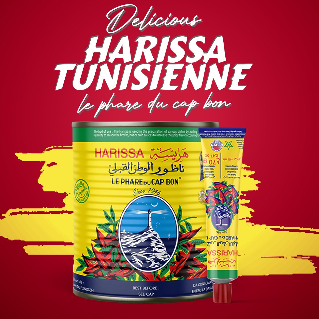 un tube avec une boite du harissa le phare du cap bon