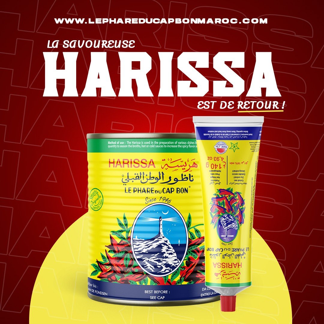 un tube avec une boite du harissa le phare du cap bon