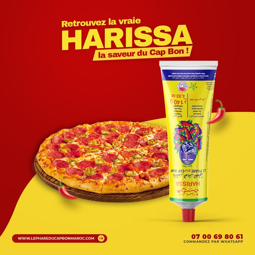 un tube harissa le phare du cap bon avec une pizza