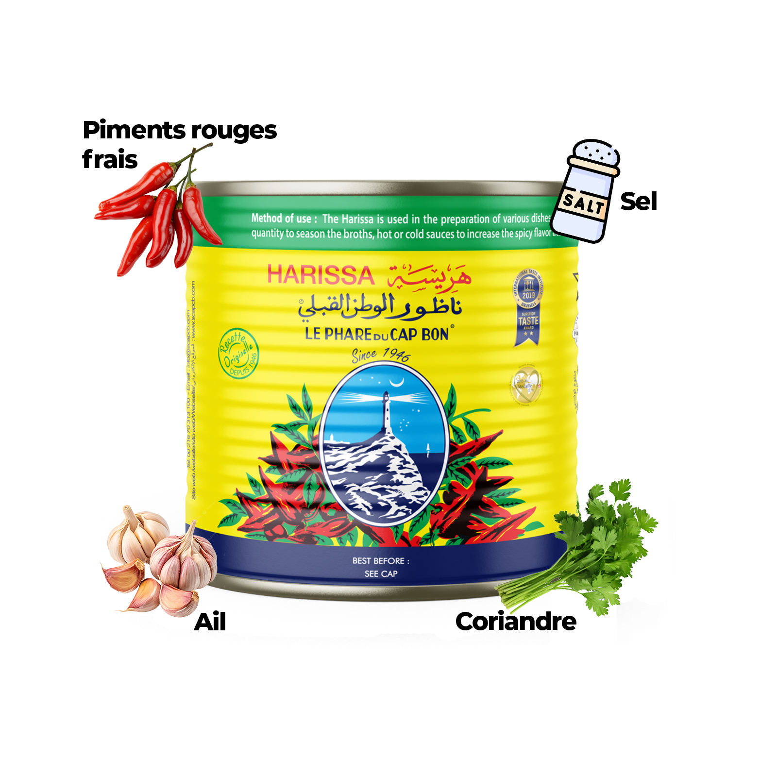 une boite de 760g du harissa le pahre du cap bon